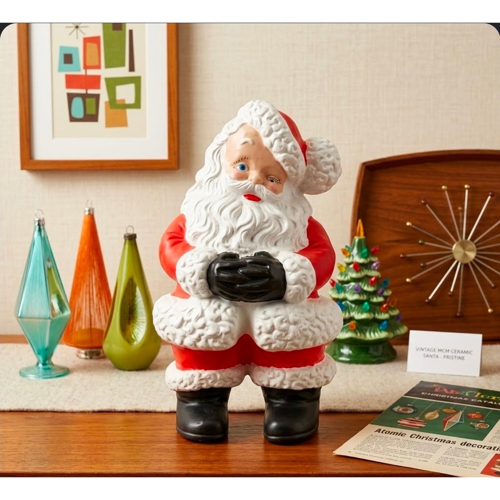 Vintage Ceramic Winking Santa Claus Figurine, Hand Painted Atlantic Mold 14"